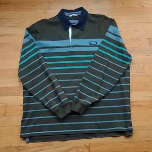 L.L. Bean Men XL Tall Traditional Fit Green Blue Stripe Long Sleeve Rugby Shirt
